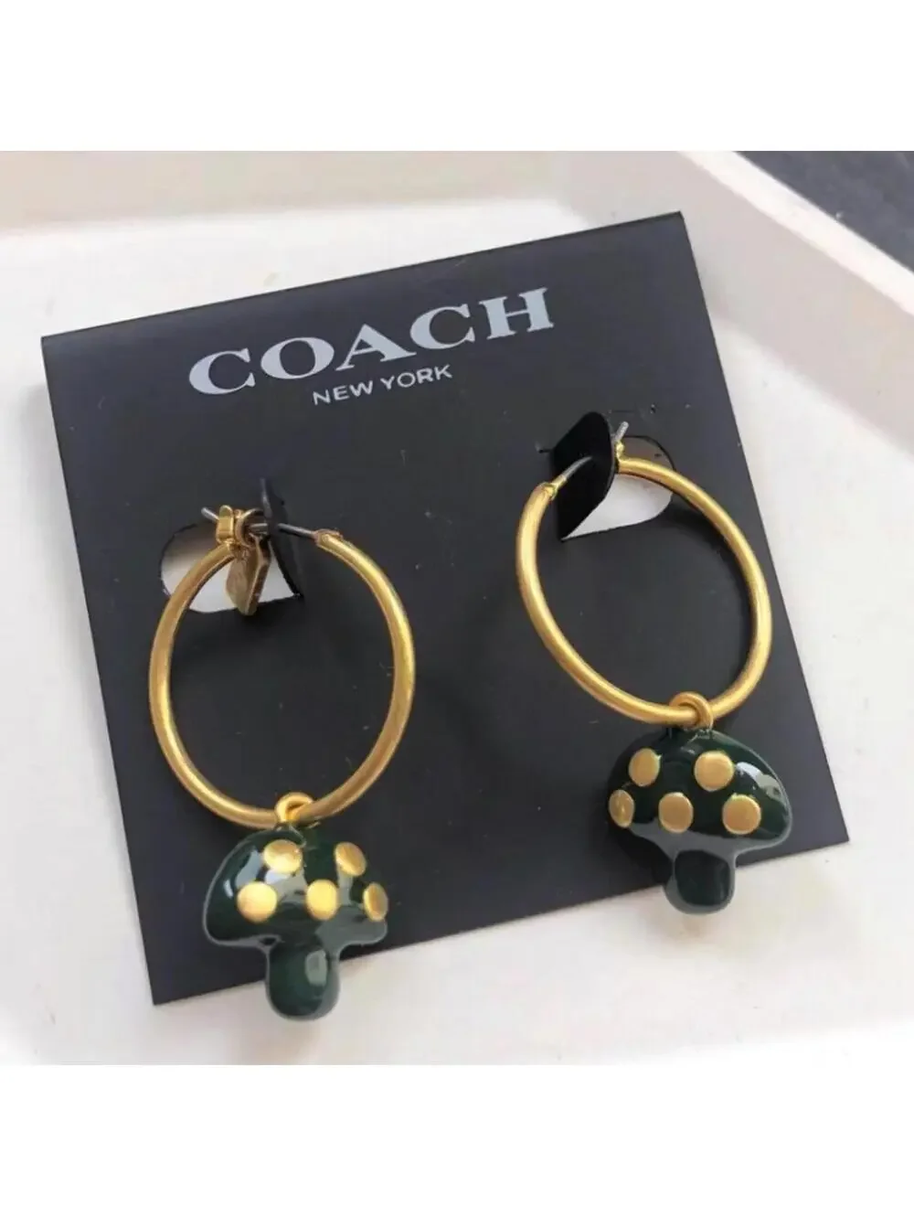 Coach Enamel Mushroom Charm Hoop Earrings - Picture 2 of 3
